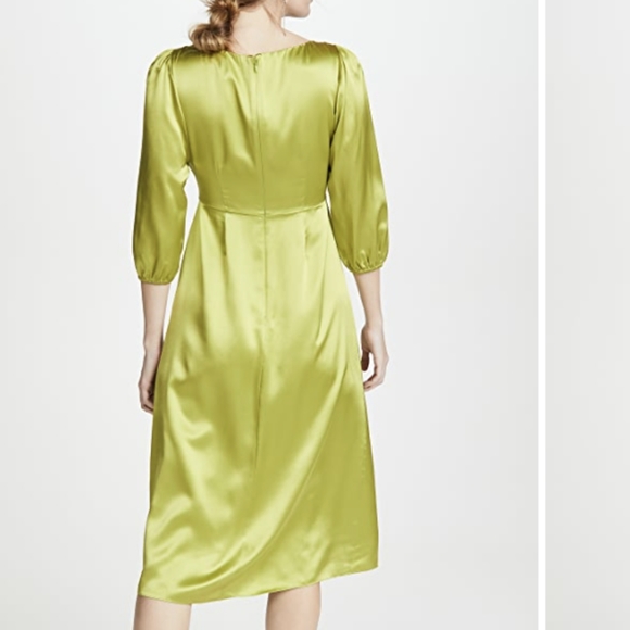 Cinq a Sept 100% Silk Zosia Satin Chartreuse Dress - Picture 2 of 8